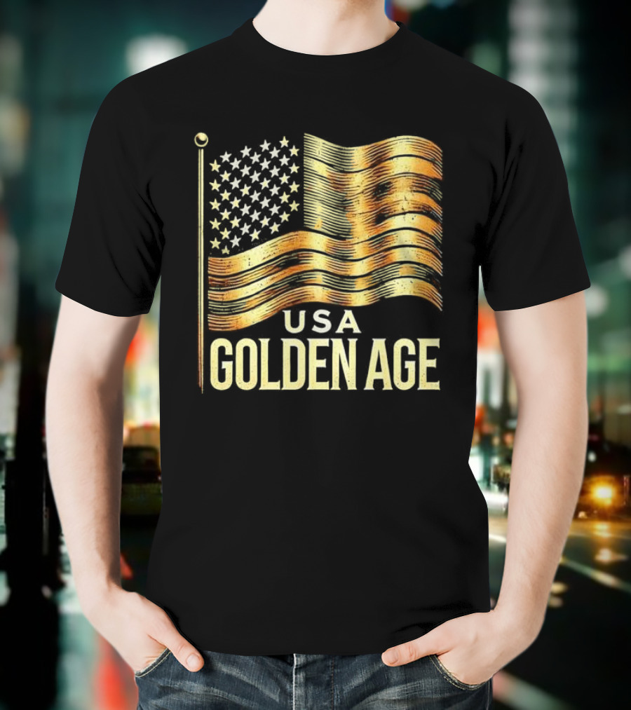 USA Golden Age Golden American Flag T-Shirt