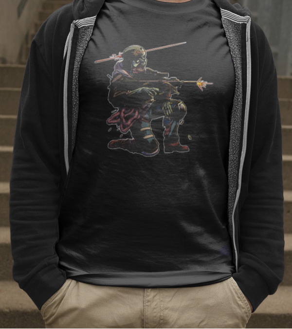 Velion Tactical Zombie Warrior With Sniper Rifle Kneeling Scene T-Shirt