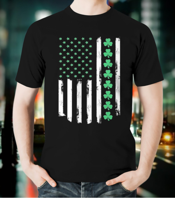 Vintage St. Patrick’s Day American Flag Shamrock Stars Stripes T-Shirt