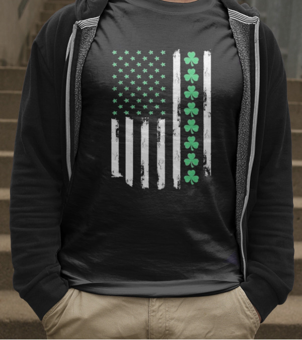 Vintage St. Patrick’s Day American Flag Shamrock Stars Stripes T-Shirt