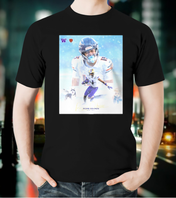 Washington Huskies Chicago Bears Rome Odunze Autographed Pick 9 T-Shirt