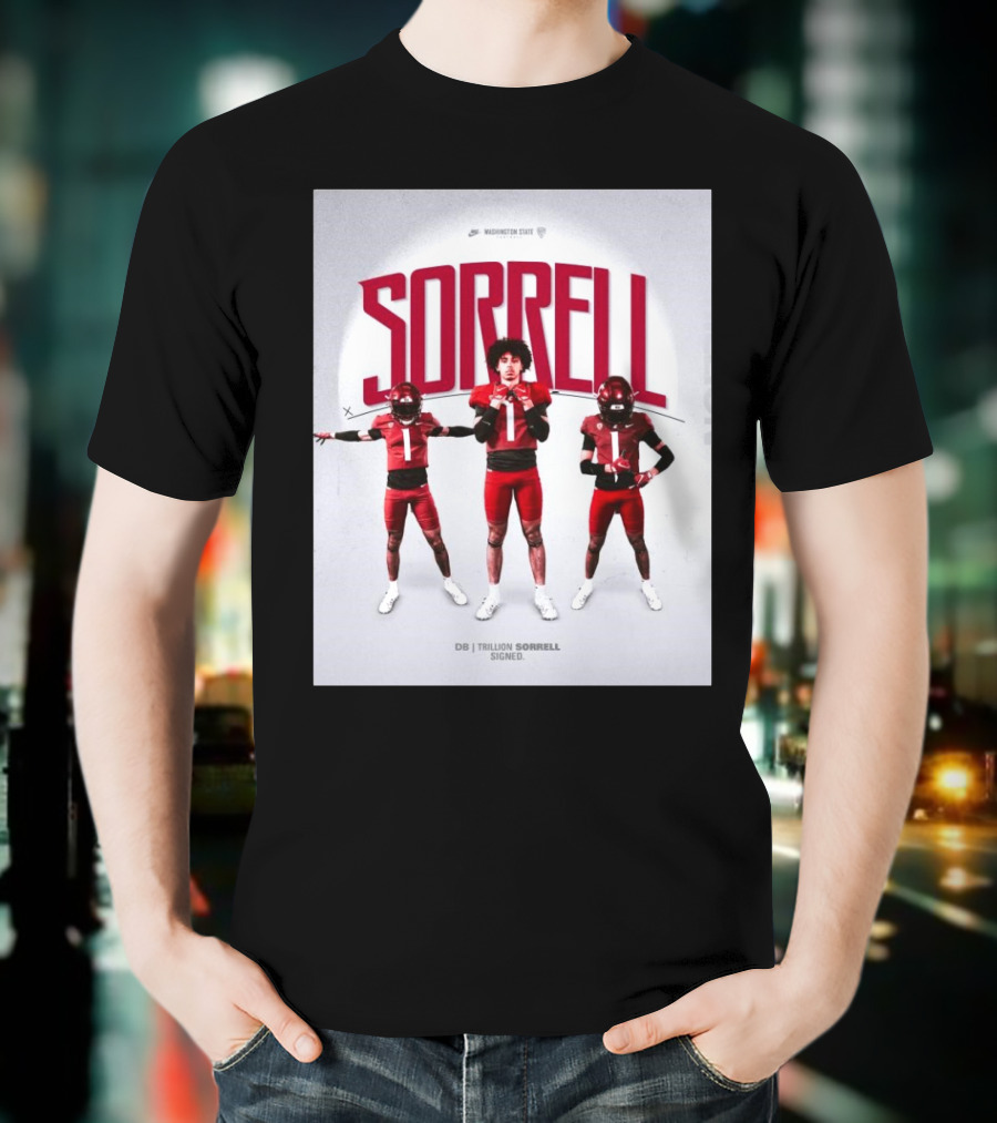 Washington State Cougars Sorrell DB Trillion Signed Football Palouse T-Shirt