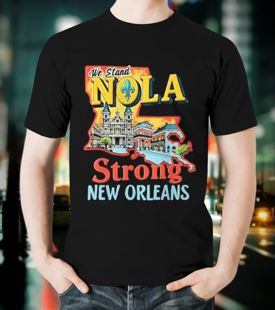 We Stand NOLA Strong New Orleans Fleur-de-lis Map Iconique T-Shirt