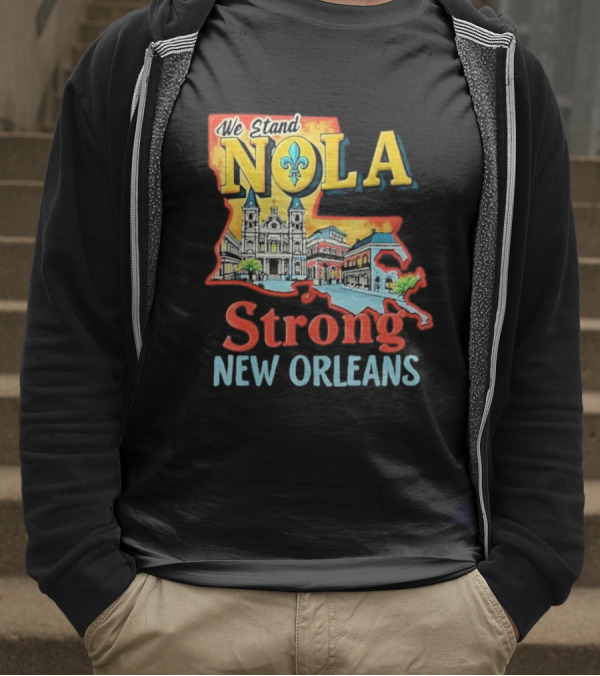 We Stand NOLA Strong New Orleans Fleur-de-lis Map Iconique T-Shirt