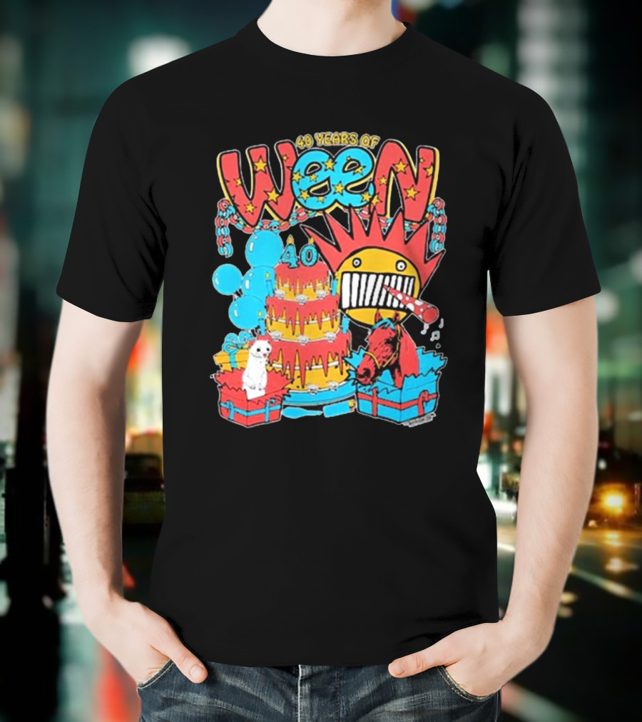 Ween 40 Years Of Celebration With Balloons And Colorful Cake T-Shirt