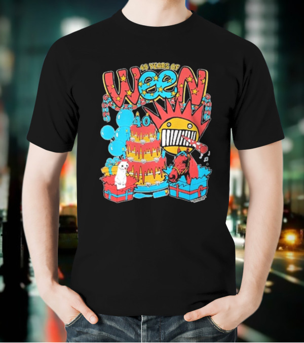 Ween 40 Years Of Celebration With Balloons And Colorful Cake T-Shirt