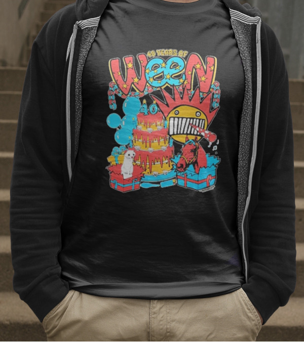 Ween 40 Years Of Celebration With Balloons And Colorful Cake T-Shirt