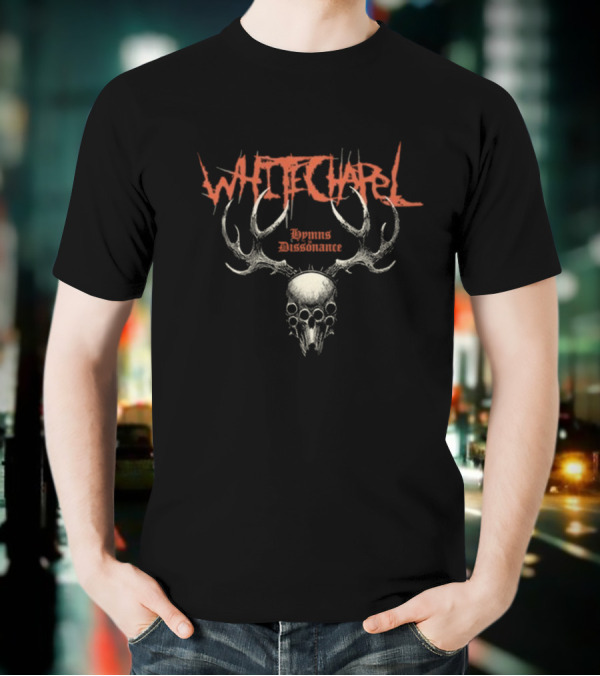 WHITECHAPEL Hymns In Dissonance Skull Antlers Design T-Shirt