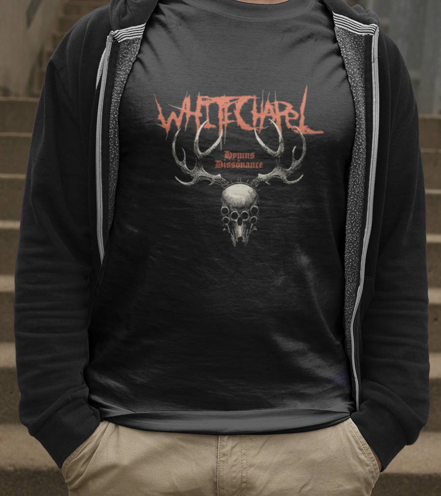 WHITECHAPEL Hymns In Dissonance Skull Antlers Design T-Shirt
