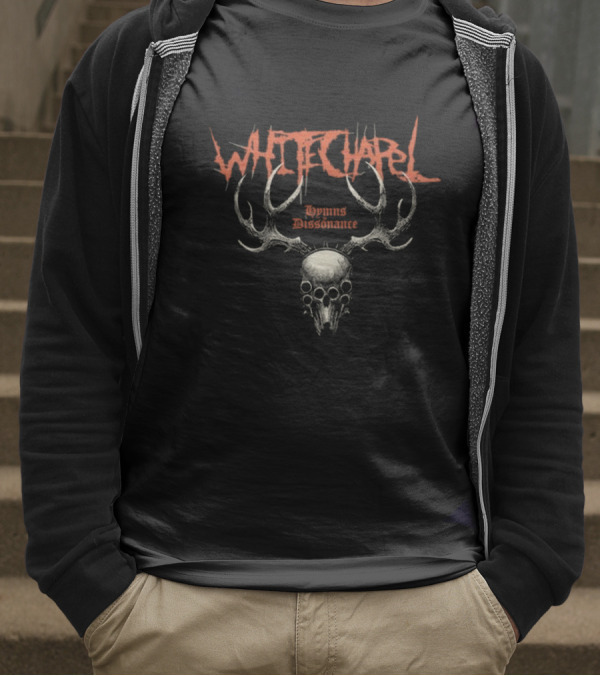 WHITECHAPEL Hymns In Dissonance Skull Antlers Design T-Shirt