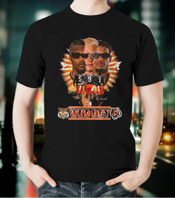 Who Dey Cincinnati Bengals 2025 Signatures Higgins Burrow Chase T-Shirt
