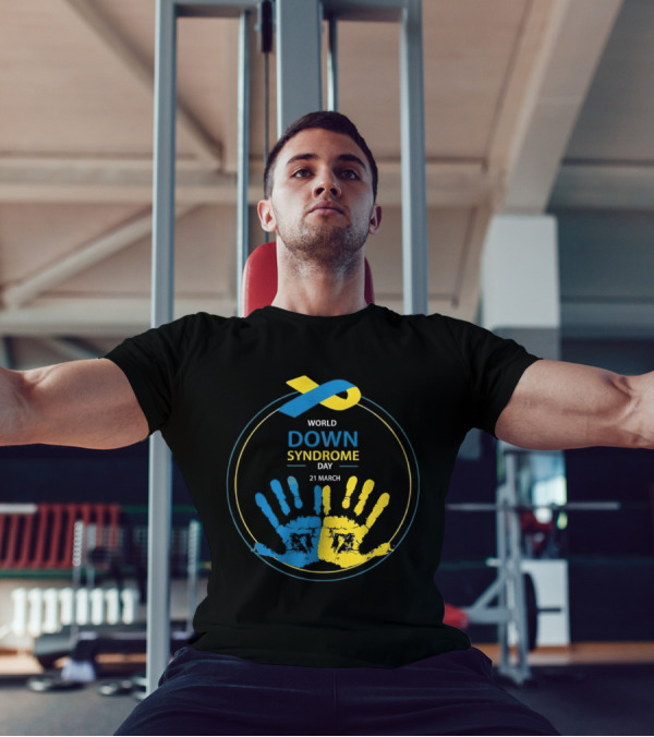 World Down Syndrome Day 21 March Blue Yellow Handprint Ribbon T-Shirt