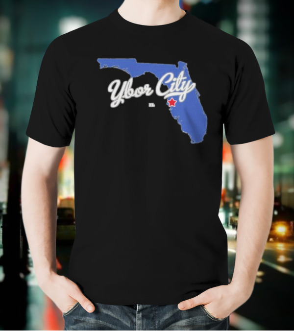 Ybor City Florida Map With Red Star Tampa Fl T-Shirt