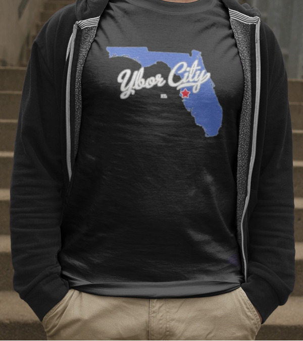 Ybor City Florida Map With Red Star Tampa Fl T-Shirt