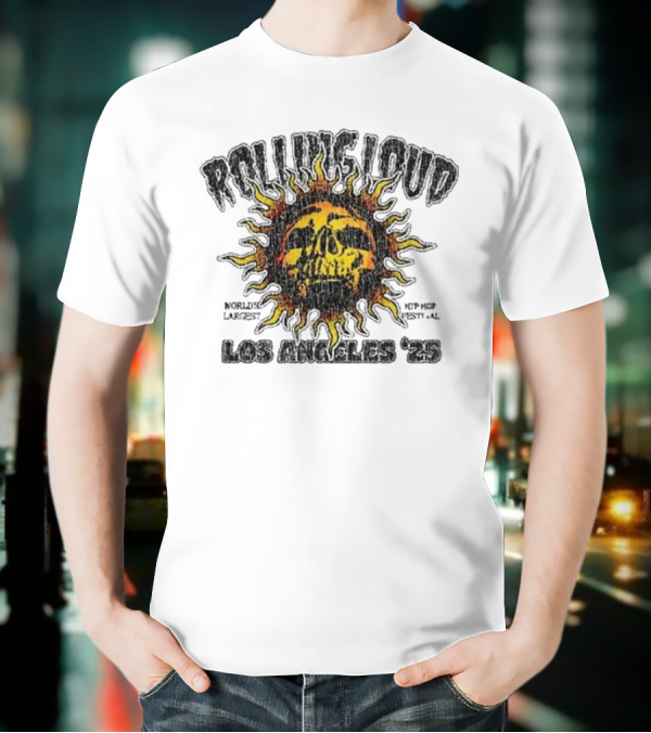 Rolling Loud Los Angeles 2025 Skull Sunburst Graphic T-Shirt