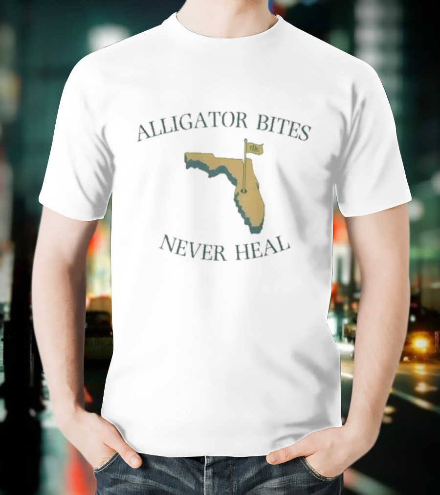 Alligator Bites Never Heal Florida Map With Flag T-Shirt