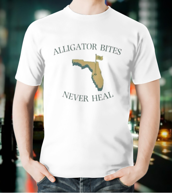 Alligator Bites Never Heal Florida Map With Flag T-Shirt