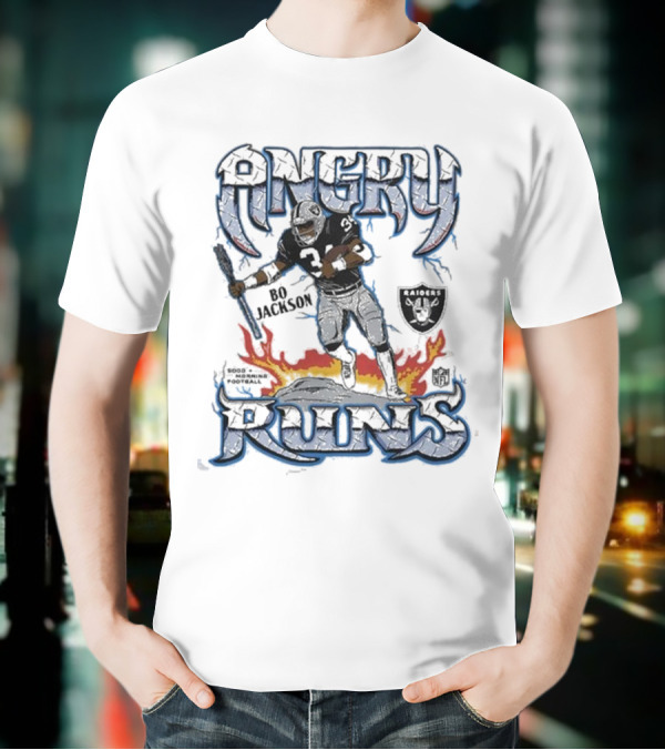 Angry Runs Raiders Bo Jackson Fire And Shield T-Shirt