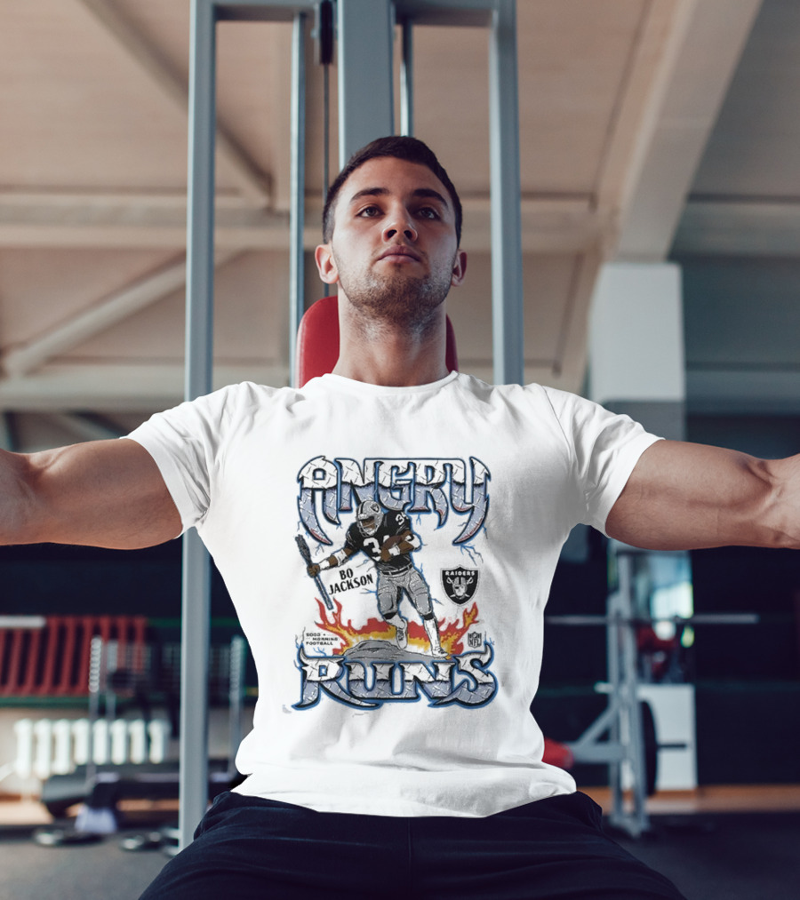 Angry Runs Raiders Bo Jackson Fire And Shield T-Shirt
