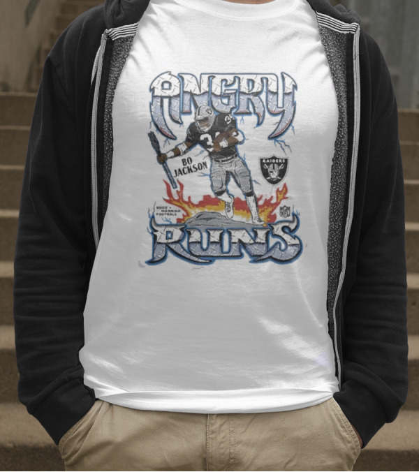 Angry Runs Raiders Bo Jackson Fire And Shield T-Shirt