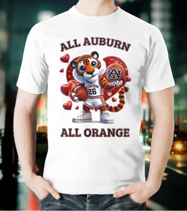 All Auburn All Orange Auburn Tigers Basketball Mascot Hearts T-Shirt