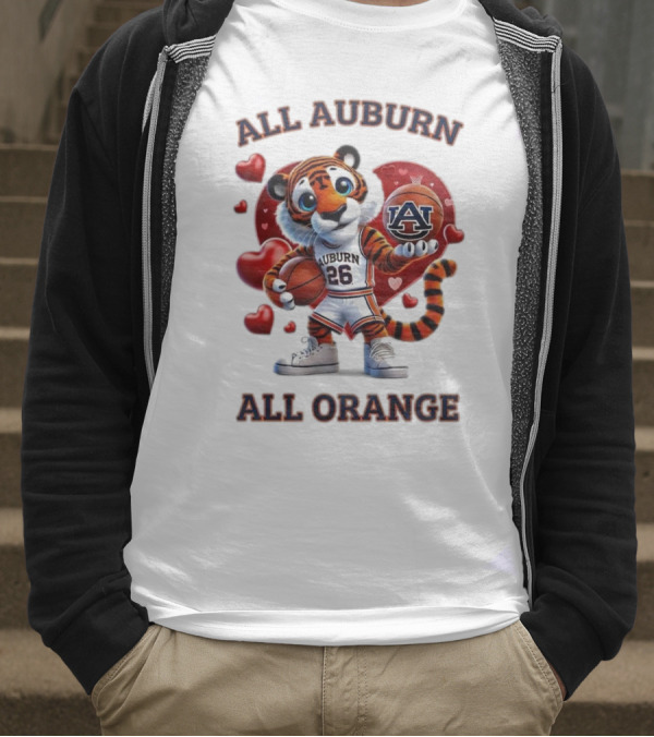 All Auburn All Orange Auburn Tigers Basketball Mascot Hearts T-Shirt