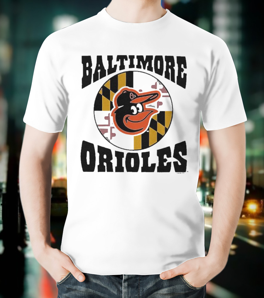 Baltimore Orioles Homage Hyper Local Tri-Blend Bird And Maryland Flag T-Shirt