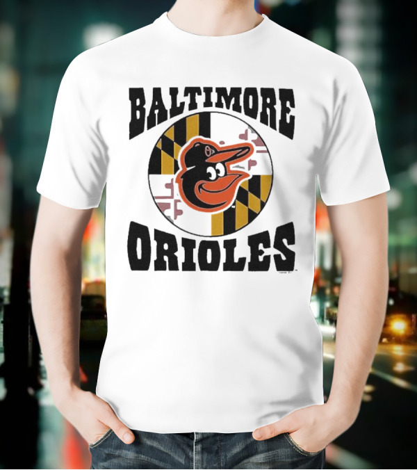 Baltimore Orioles Homage Hyper Local Tri-Blend Bird And Maryland Flag T-Shirt
