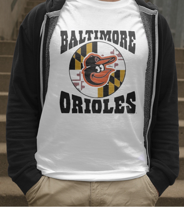 Baltimore Orioles Homage Hyper Local Tri-Blend Bird And Maryland Flag T-Shirt