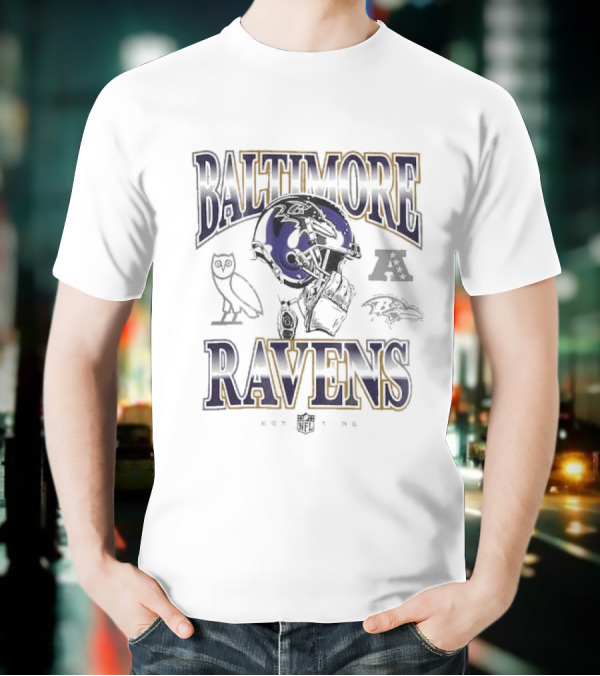Baltimore Ravens OVO Heather Style With Classic Mascot And Football Graphics T-Shirt