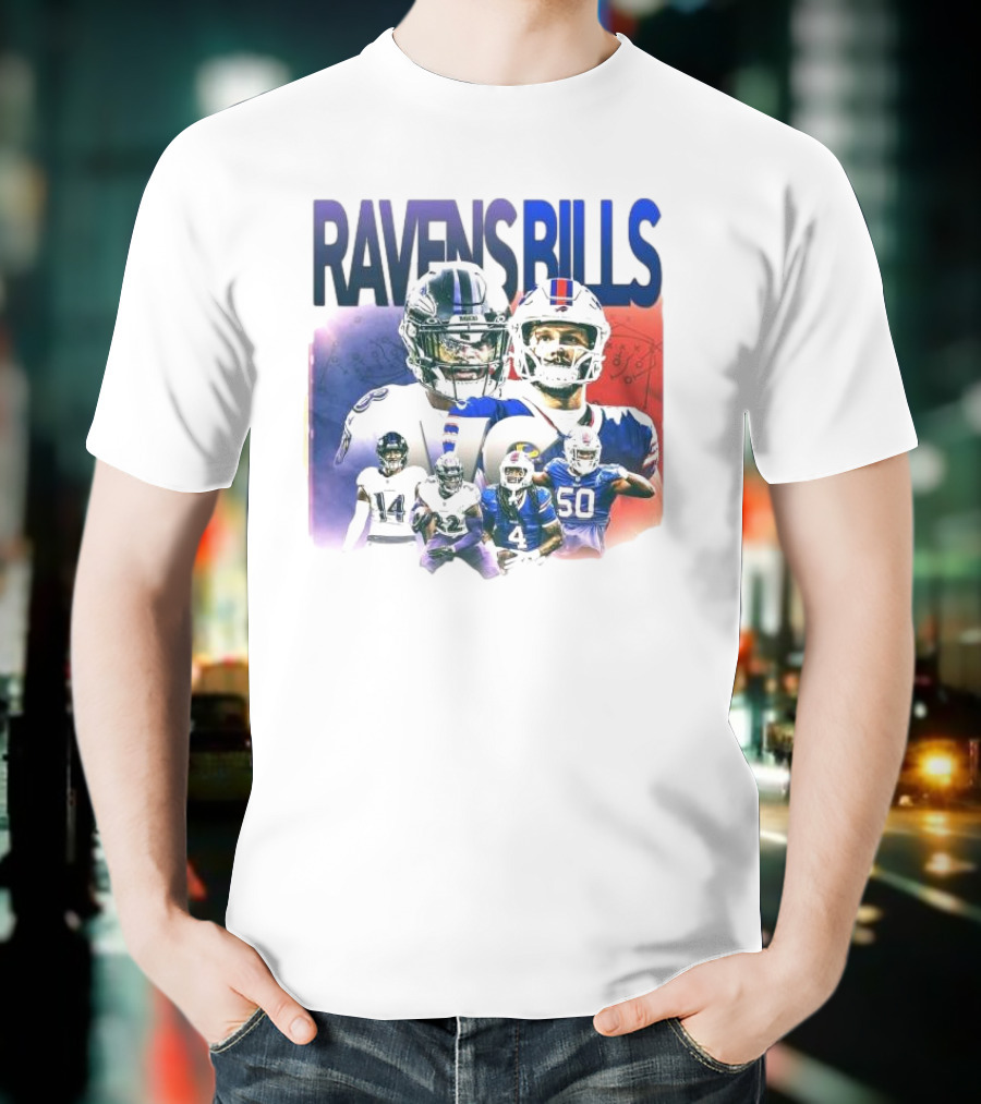Ravens Bills NFL Matchup With Player Lineup And Strategy Background T-Shirt