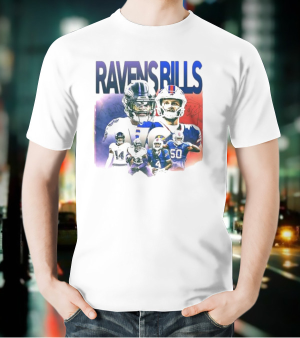 Ravens Bills NFL Matchup With Player Lineup And Strategy Background T-Shirt