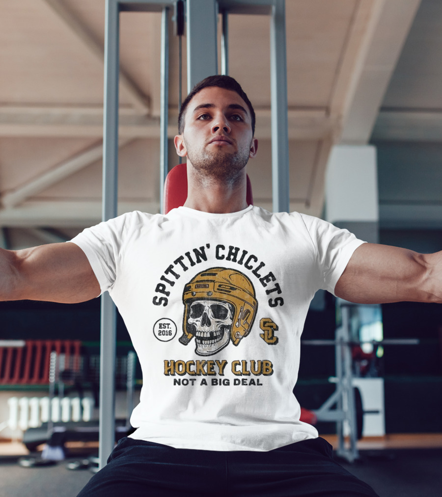 Barstool Sports Merch Spittin’ Chiclets Skull Helmet 2016 Hockey Club Not A Big Deal T-Shirt