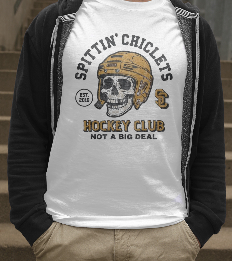Barstool Sports Merch Spittin’ Chiclets Skull Helmet 2016 Hockey Club Not A Big Deal T-Shirt