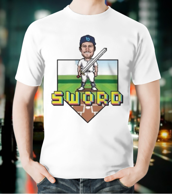Pixelated Baseball Player Sword Bauer Outage T-Shirt