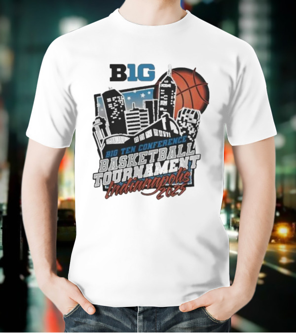 Big Ten Conference Basketball Tournament Indianapolis 2025 City Skyline Basketball Urban Scene T-Shirt