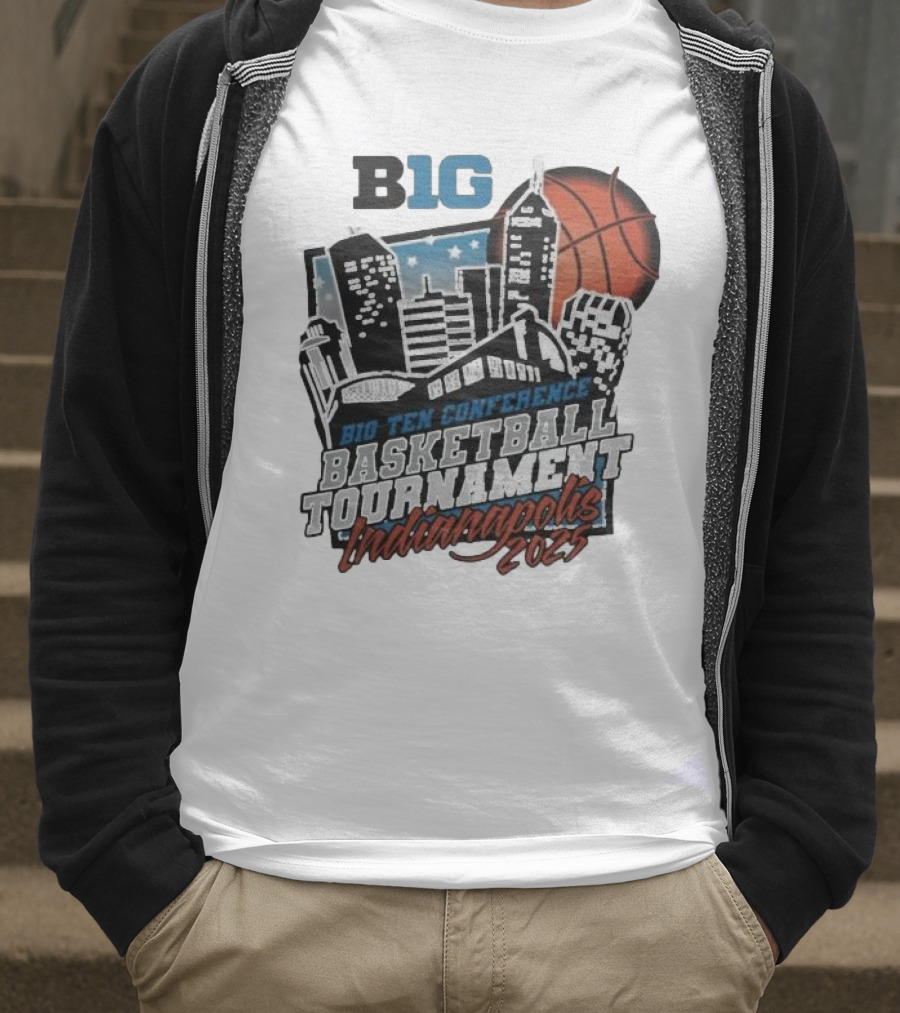 Big Ten Conference Basketball Tournament Indianapolis 2025 City Skyline Basketball Urban Scene T-Shirt
