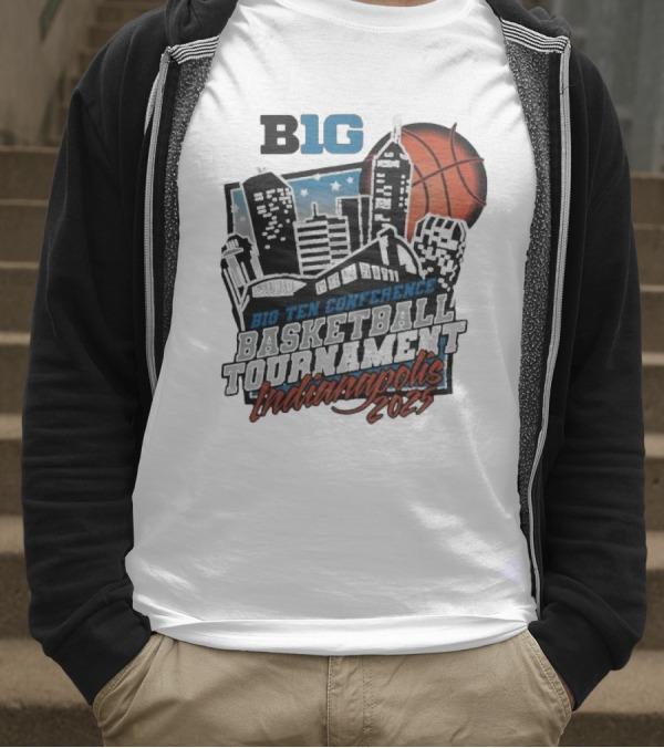 Big Ten Conference Basketball Tournament Indianapolis 2025 City Skyline Basketball Urban Scene T-Shirt
