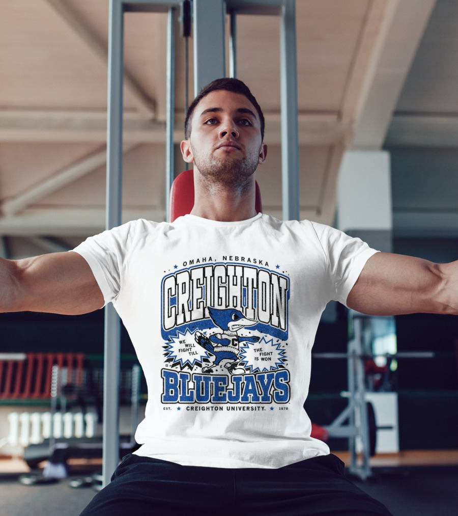 Creighton Bluejays Collegiate Mascot Running Blue Outline Retro Style T-Shirt