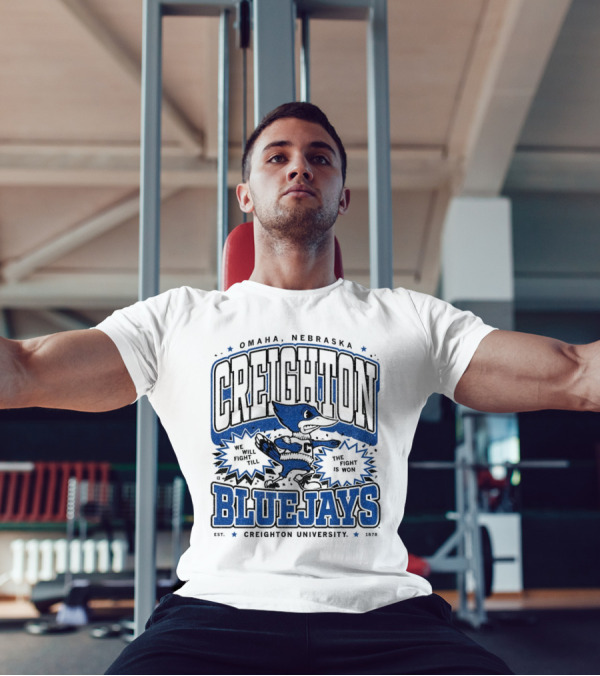 Creighton Bluejays Collegiate Mascot Running Blue Outline Retro Style T-Shirt