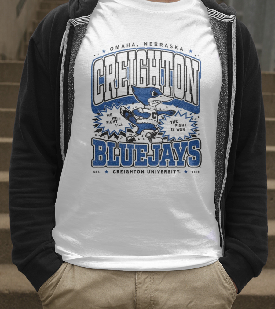 Creighton Bluejays Collegiate Mascot Running Blue Outline Retro Style T-Shirt