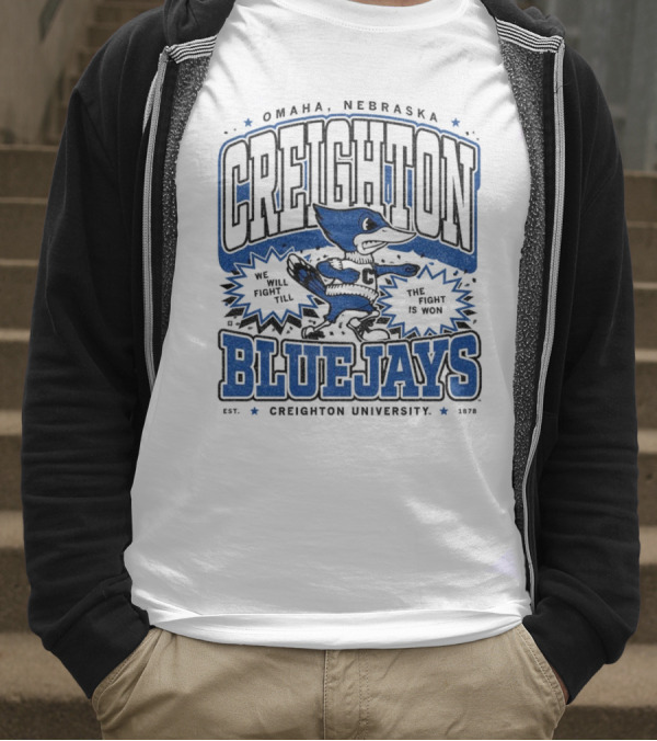 Creighton Bluejays Collegiate Mascot Running Blue Outline Retro Style T-Shirt
