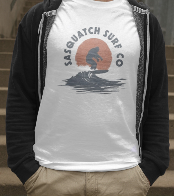 Sasquatch Surf Co Blurry Creatures Surfing Bigfoot Wave Sunset T-Shirt