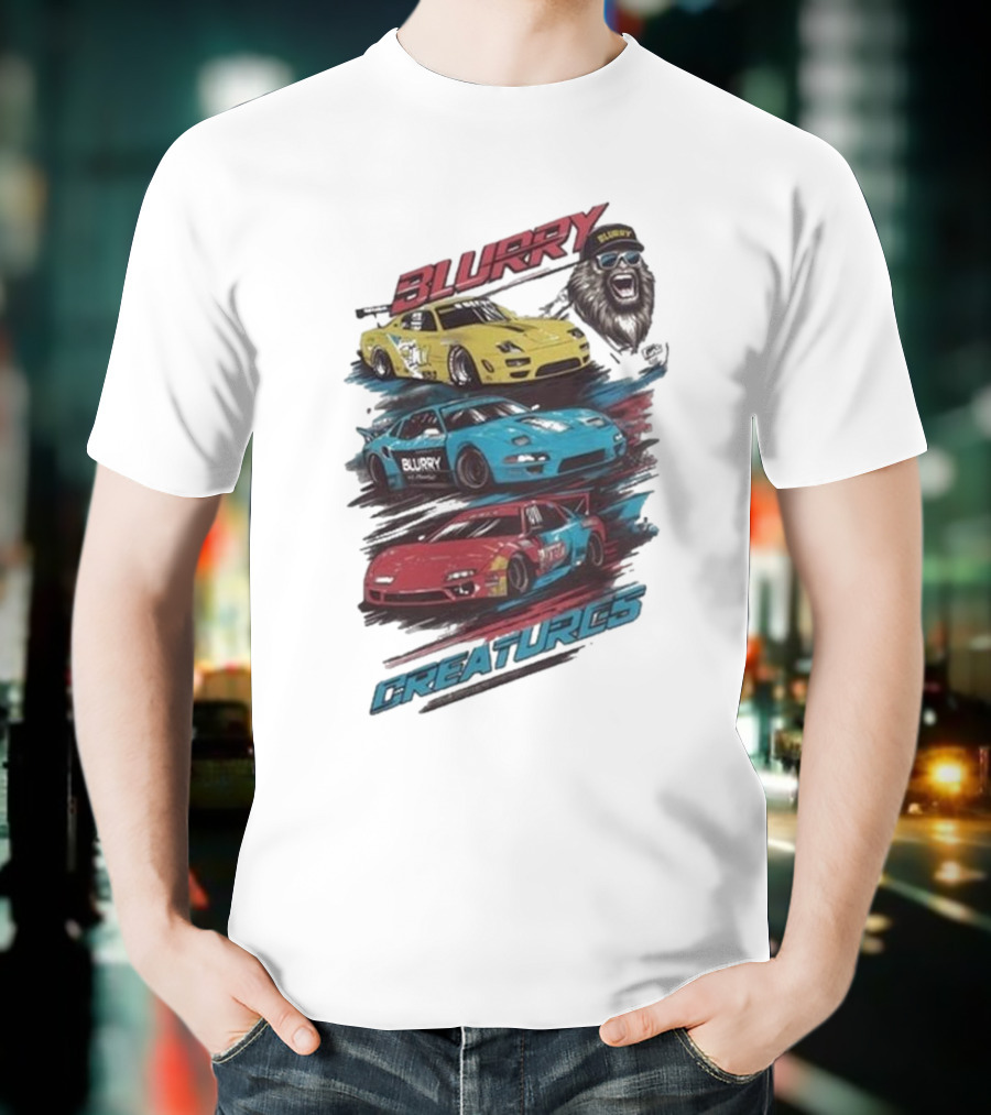 Blurry Creatures Talladega Blur Racing Cars Lion T-Shirt