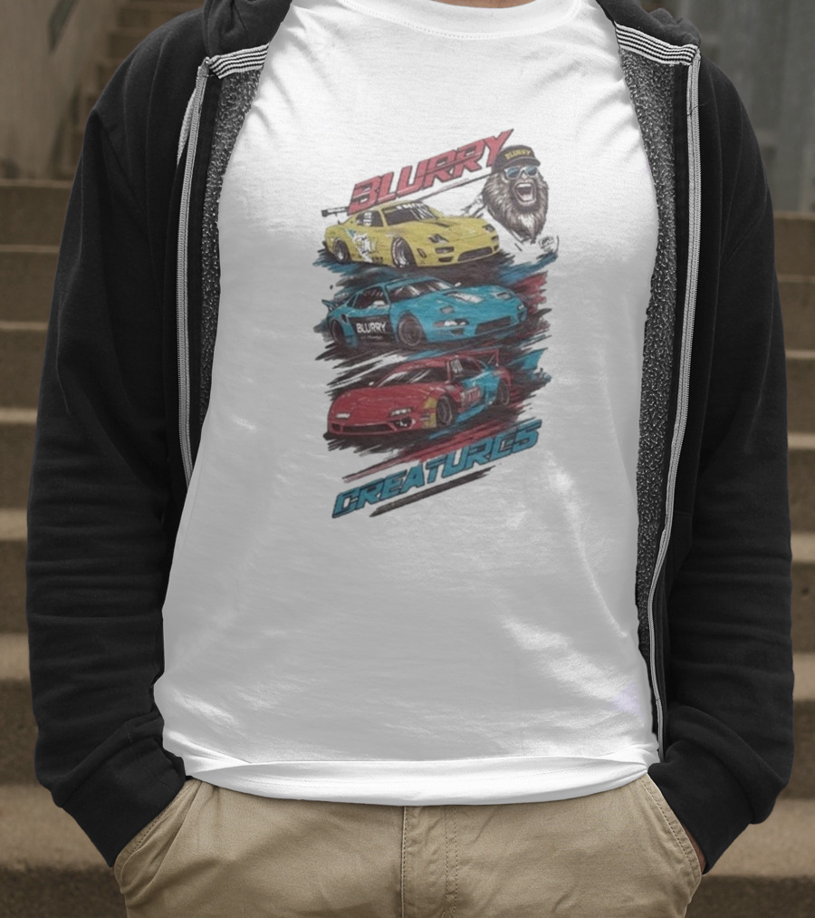 Blurry Creatures Talladega Blur Racing Cars Lion T-Shirt