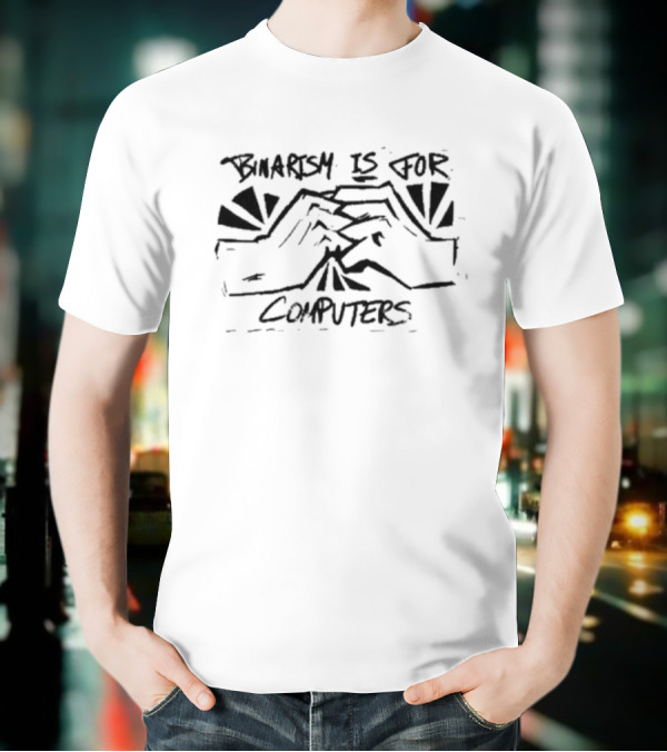 Binarism Is For Computers Skeleton Meditating  T-Shirt