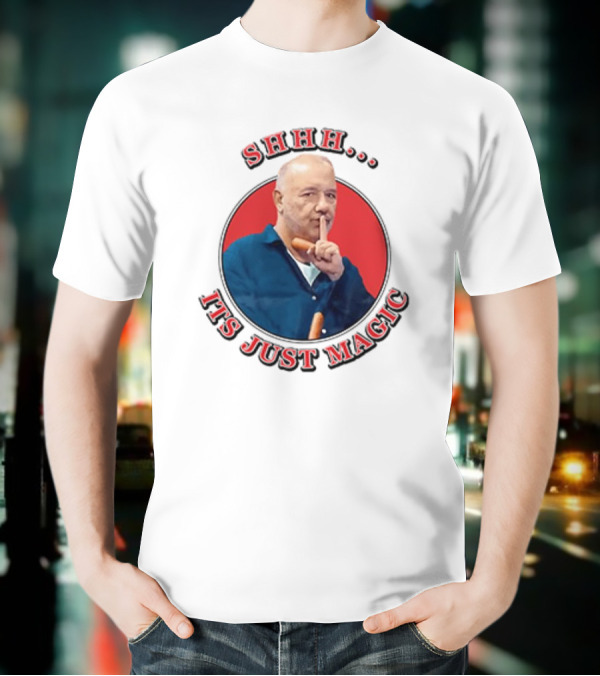 Bob Mortimer Shhh It's Just Magic Finger Gesture Silence Humor T-Shirt