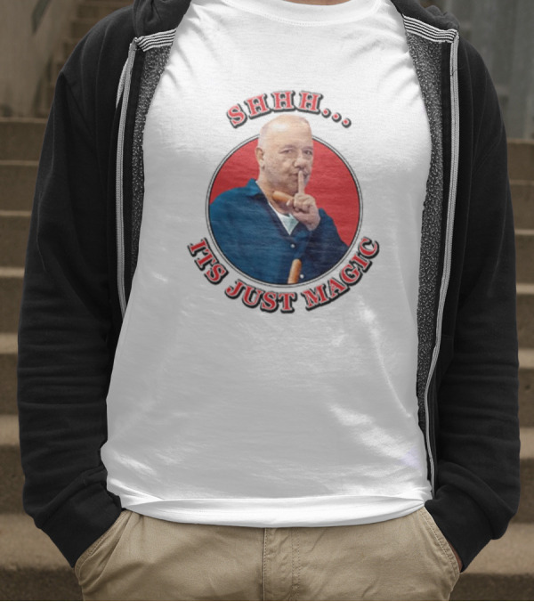 Bob Mortimer Shhh It's Just Magic Finger Gesture Silence Humor T-Shirt