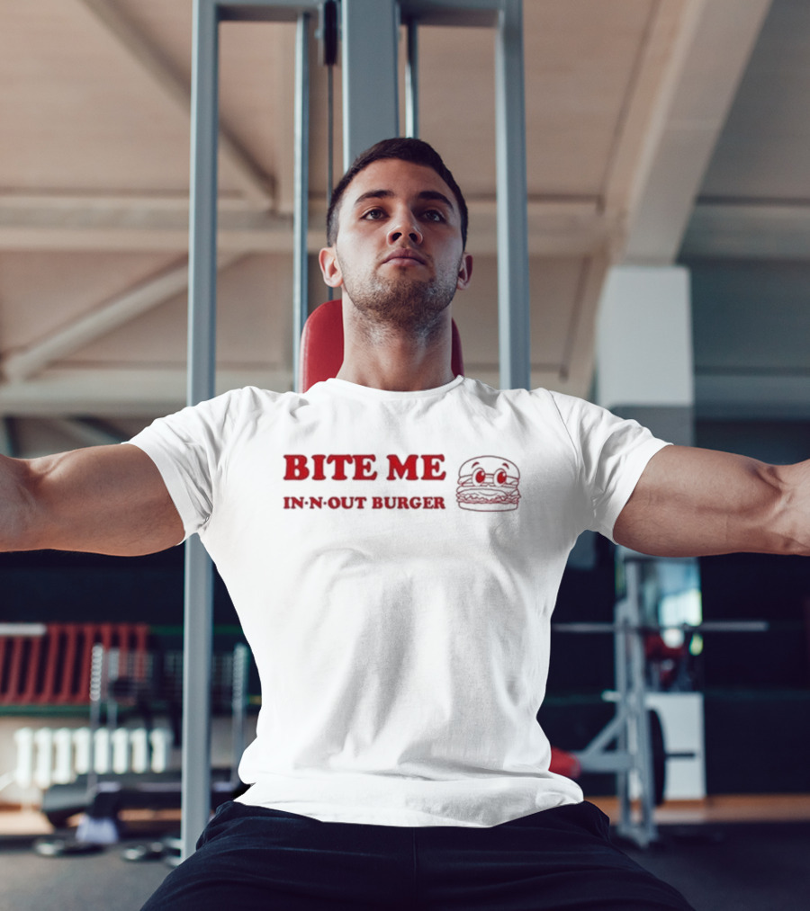 Bite Me In N Out Burger Funny Hamburger Sketch T-Shirt