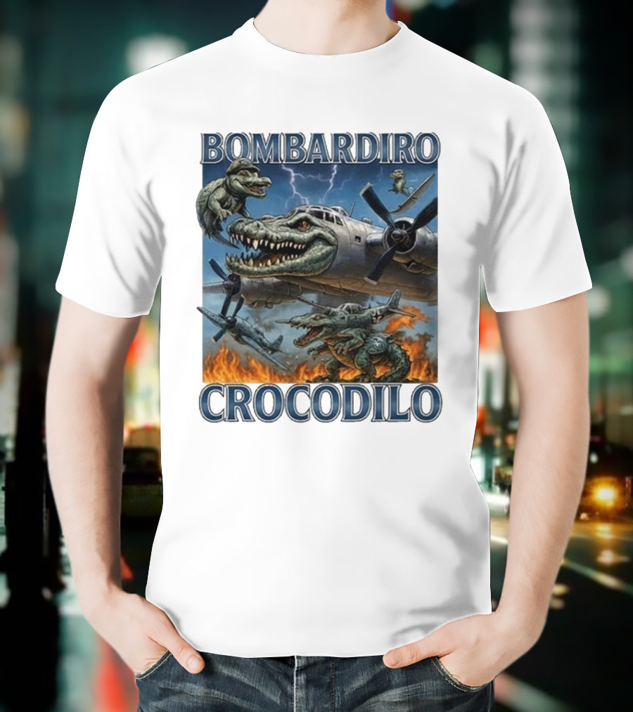 Bombardiro Crocodilo Italian Brainrot Meme Airplane Crocodile Battle T-Shirt